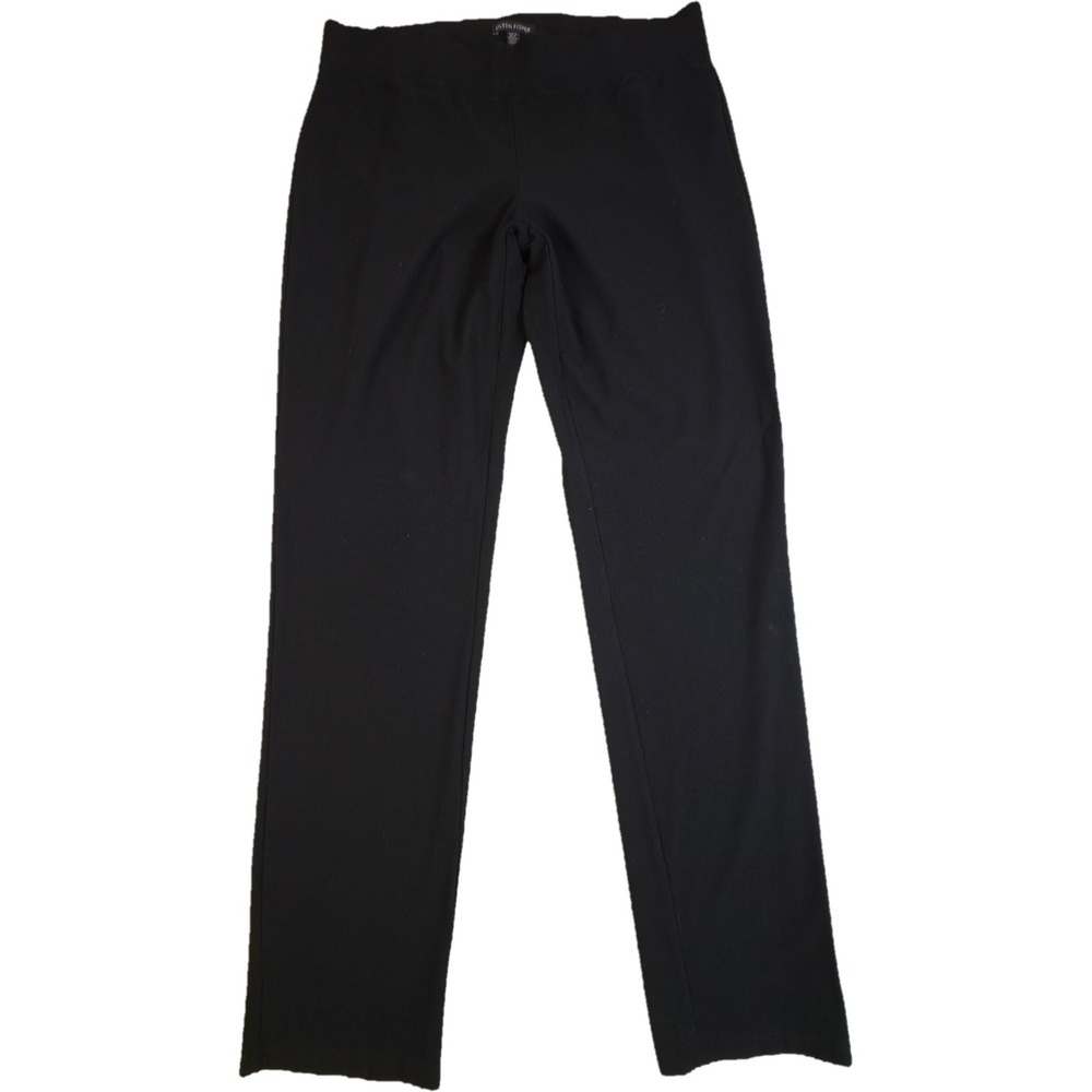 Eileen Fisher Pants Womens Medium Black Straight Leg Elastic Waist Excellent